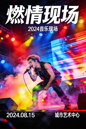 音乐MV海报 - 歌手在舞台上激情演唱的现场画面